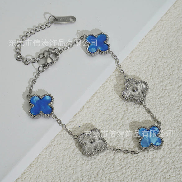 Wholesale Retro Floral Stainless Steel 18K Gold Plated Lucky Clover Bracelet For Men And Women