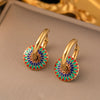 304 Stainless Steel 18K Gold Plated Retro Enamel Flower Earrings Necklace