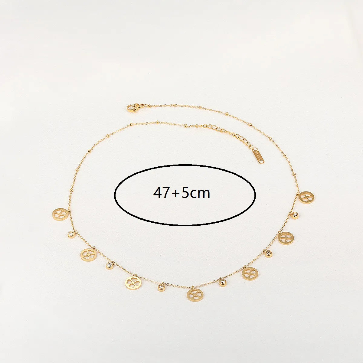 Wholesale Retro Four Leaf Clover Palm Moon Stainless Steel 18k Gold Plated Zircon Necklace