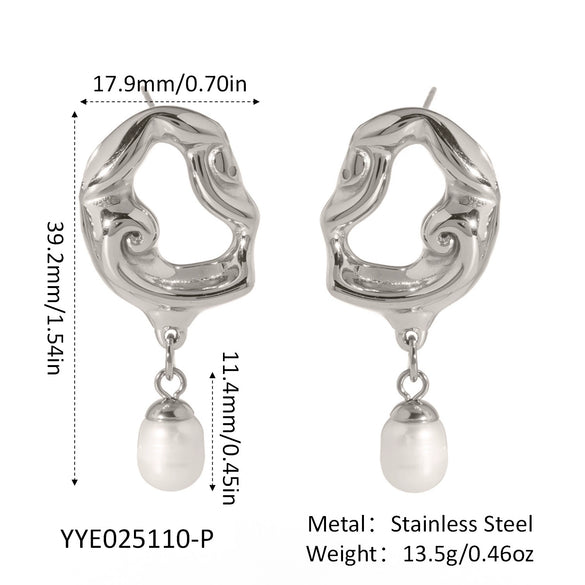 Wholesale Retro Freshwater Pearl Pendant Earrings For Women Light Luxury Hollow Distinctive Stainless Steel Pvd Furnace Vacuum Real Gold Plated