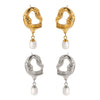 Wholesale Retro Freshwater Pearl Pendant Earrings For Women Light Luxury Hollow Distinctive Stainless Steel Pvd Furnace Vacuum Real Gold Plated