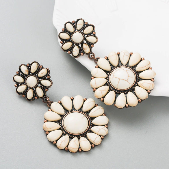 Wholesale Retro Geometric Alloy Inlaid Turquoise Women's Earrings