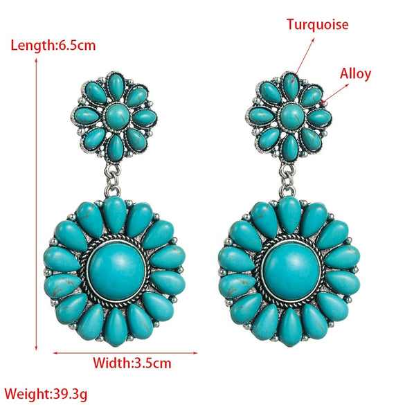 Wholesale Retro Geometric Alloy Inlaid Turquoise Women's Earrings