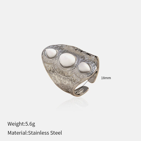 Wholesale Retro Geometric And Flower Patterned Stainless Steel Electroplated Adjustable Unisex Rings