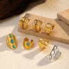Wholesale Retro Geometric And Flower Patterned Stainless Steel Electroplated Adjustable Unisex Rings