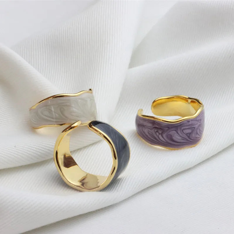 Wholesale Retro Geometric Copper Enamel Plating Open Rings