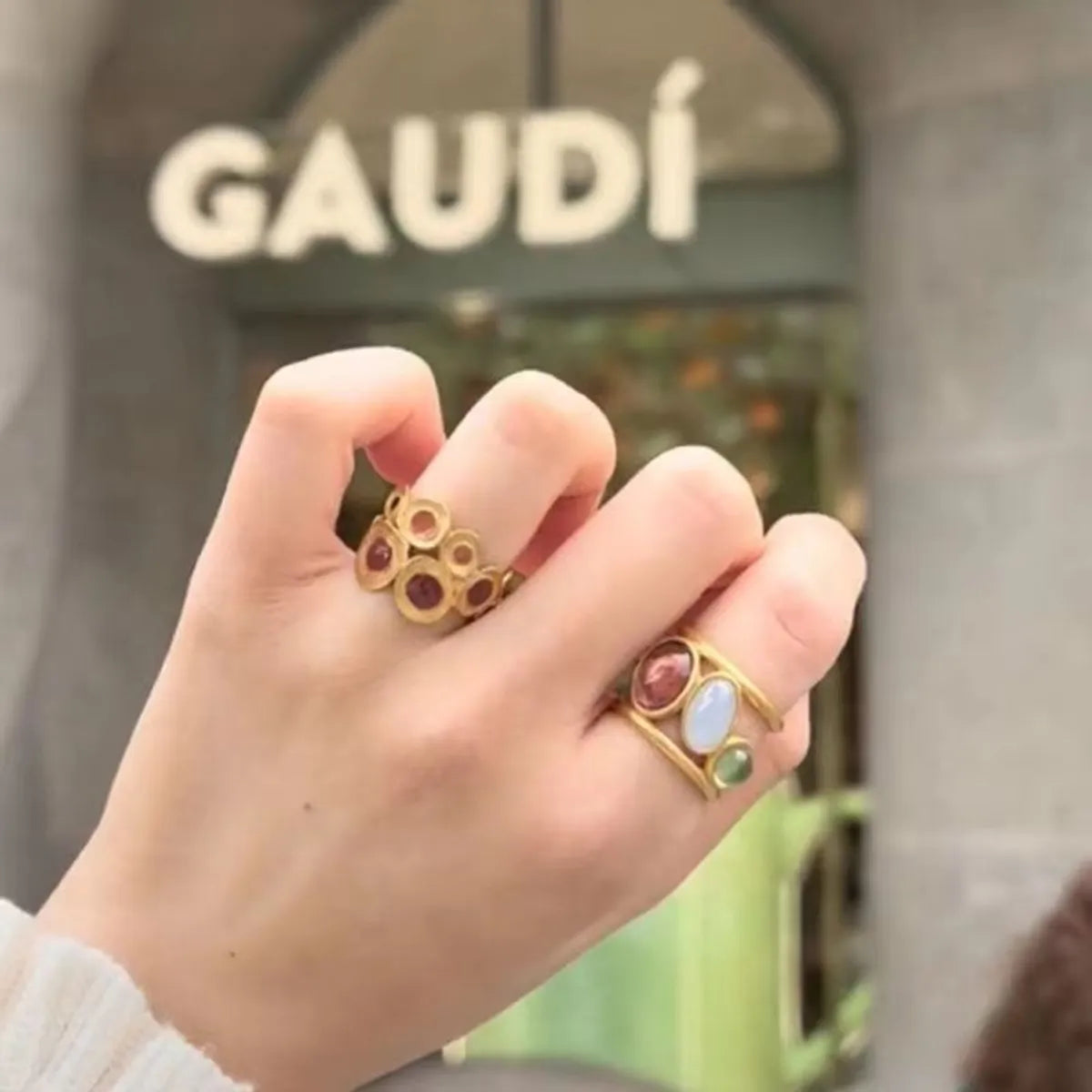 Wholesale Retro Geometric Copper Inlay Gem Open Rings