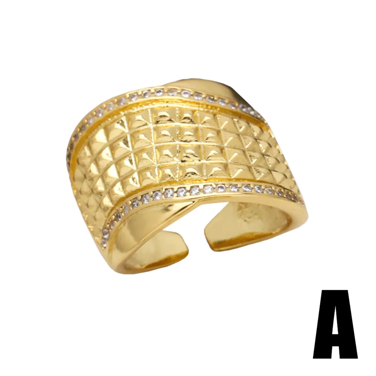 Wholesale Retro Geometric Copper Plating Inlay 18K Gold Plated Zircon Rings