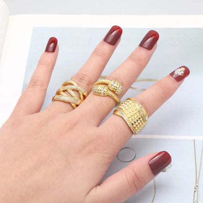 Wholesale Retro Geometric Copper Plating Inlay 18K Gold Plated Zircon Rings