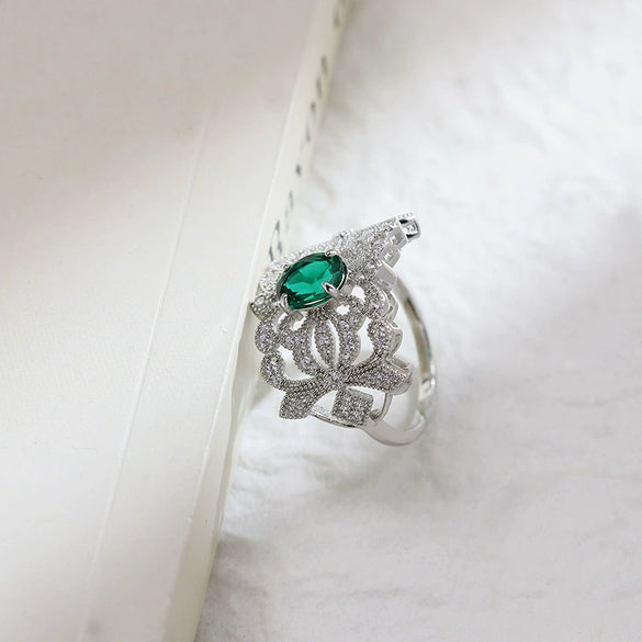 Wholesale Retro Geometric Cultivated Emerald S925 Sterling Silver Ring Set With Diamonds For Women
