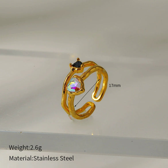 Wholesale Retro Geometric Electroplated Stainless Steel Heart Shape Ring For Women