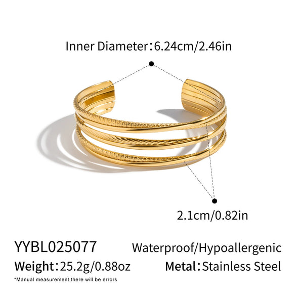 Wholesale Retro Geometric Electroplated Stainless Steel Multilayered Open Bracelet Jewelry For Girls