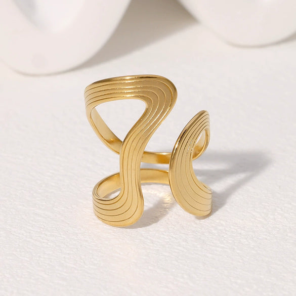 Wholesale Retro Geometric Exaggerated Stainless Steel Ring With Simple Line Irregular Niche Design And Electroplating For Women