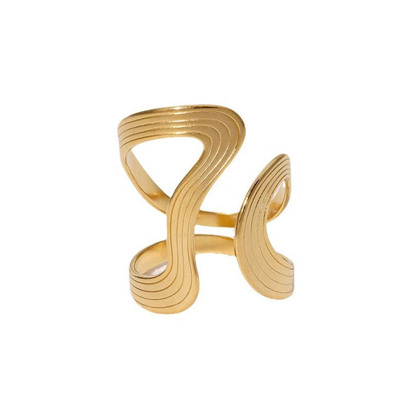 Wholesale Retro Geometric Exaggerated Stainless Steel Ring With Simple Line Irregular Niche Design And Electroplating For Women