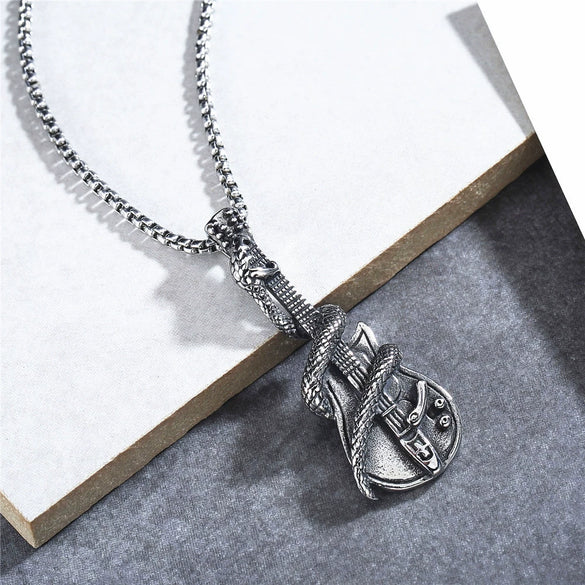 Wholesale Retro Geometric Guitar Music Necklace In Titanium Steel With Electroplating Treatment And Snake Promoting Design