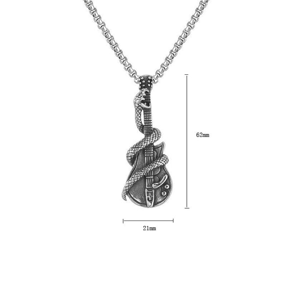 Wholesale Retro Geometric Guitar Music Necklace In Titanium Steel With Electroplating Treatment And Snake Promoting Design