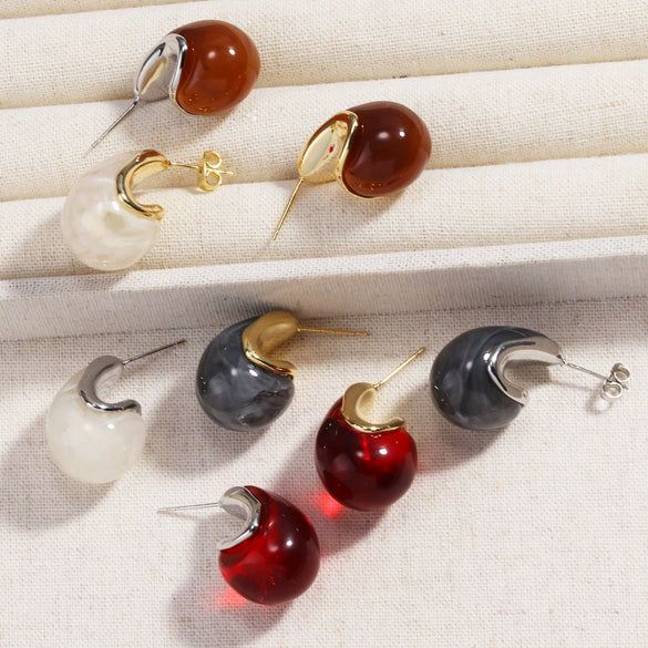 Wholesale Retro Geometric Irregular Resin Drop Earrings For Women With Electroplating