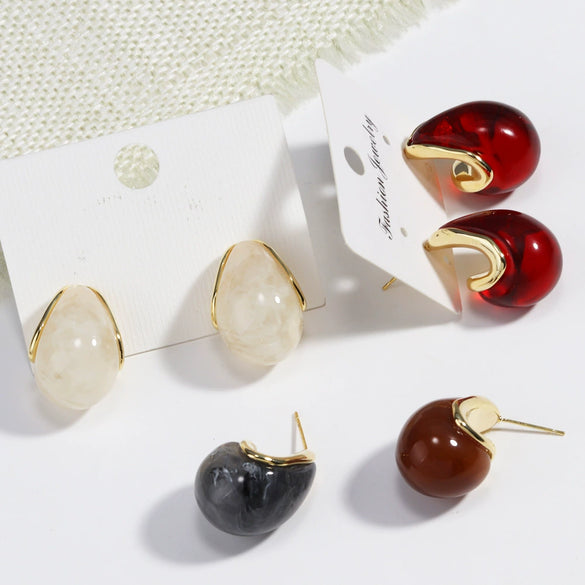 Wholesale Retro Geometric Irregular Resin Drop Earrings For Women With Electroplating