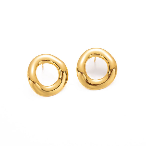 Wholesale Retro Geometric Irregular Round Hollow Stud Earrings In Titanium Steel With Electroplating For Women