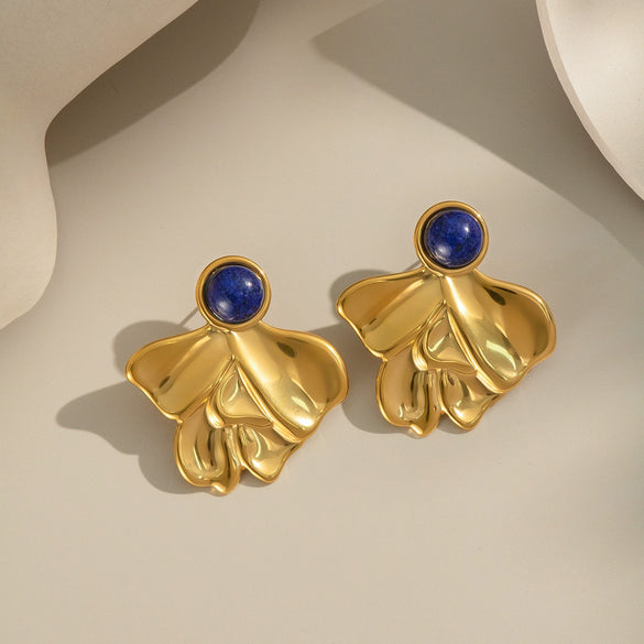 Wholesale Retro Geometric Lapis Lazuli Natural Stone Earrings In Stainless Steel With Electroplating