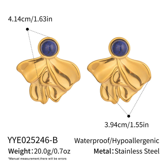 Wholesale Retro Geometric Lapis Lazuli Natural Stone Earrings In Stainless Steel With Electroplating