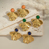 Wholesale Retro Geometric Lapis Lazuli Natural Stone Earrings In Stainless Steel With Electroplating