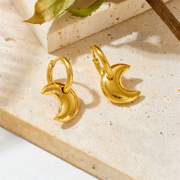 Wholesale Retro Geometric Love Moon Star Titanium Steel Earrings With Vacuum Electroplating In Furnace For Unisex
