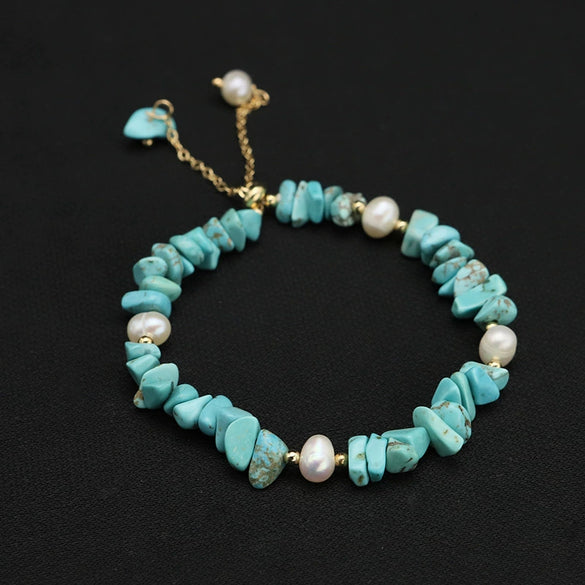 Wholesale Retro Geometric Natural Freshwater Pearl Bracelet With 18K Goldplated Pendant