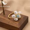 Wholesale Retro Geometric Natural Pearl Flower Winding Opening Ring For Women