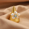 Wholesale Retro Geometric Natural Pearl Flower Winding Opening Ring For Women