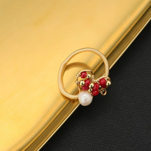 Wholesale Retro Geometric Natural Pearl Opening Ring For Women With Electroplating