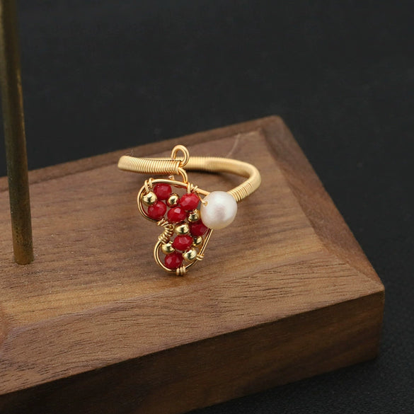 Wholesale Retro Geometric Natural Pearl Opening Ring For Women With Electroplating