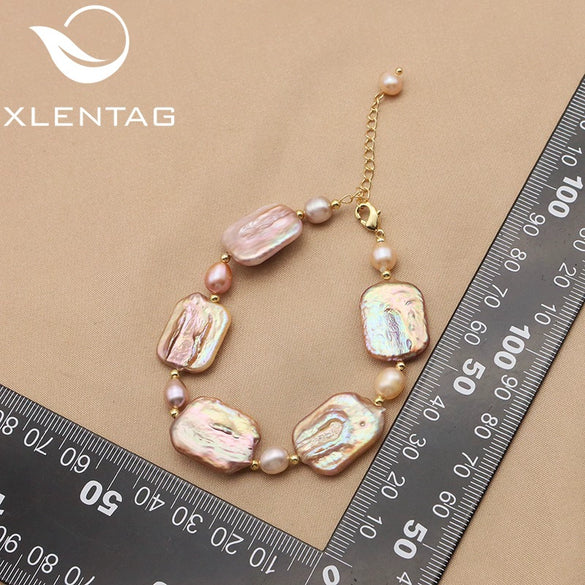 Wholesale Retro Geometric Natural Pearl Square Bracelet Electroplated With Real Gold For Women