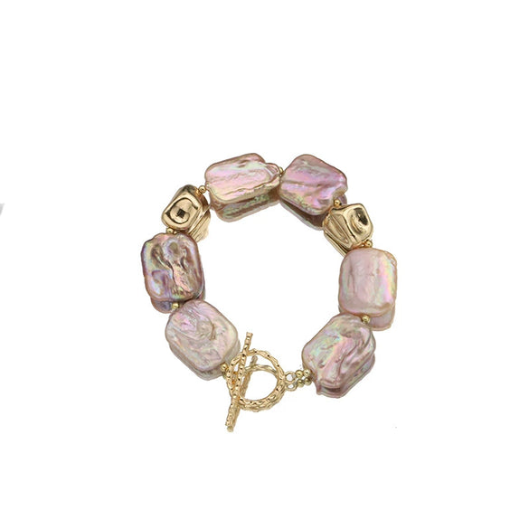 Wholesale Retro Geometric Natural Pearl Square Bracelet Electroplated With Real Gold For Women