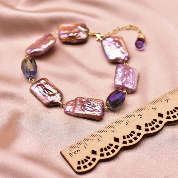 Wholesale Retro Geometric Natural Pearl Square Bracelet Electroplated With Real Gold For Women
