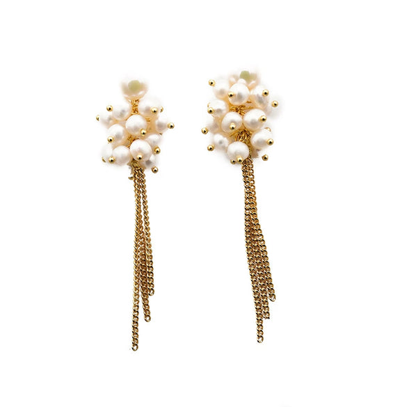 Wholesale Retro Geometric Natural Pearl 925 Sterling Silver Tassel Earrings With Electroplating