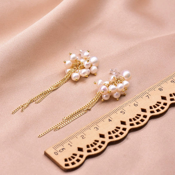 Wholesale Retro Geometric Natural Pearl 925 Sterling Silver Tassel Earrings With Electroplating