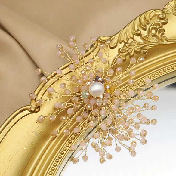Wholesale Retro Geometric Natural Pearl Sunflower Brooch With Electroplating