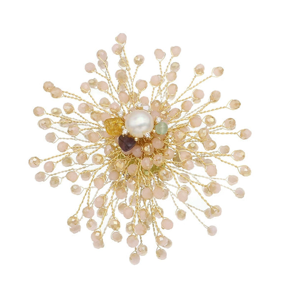 Wholesale Retro Geometric Natural Pearl Sunflower Brooch With Electroplating