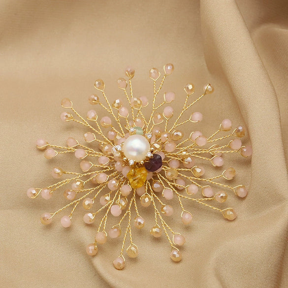 Wholesale Retro Geometric Natural Pearl Sunflower Brooch With Electroplating