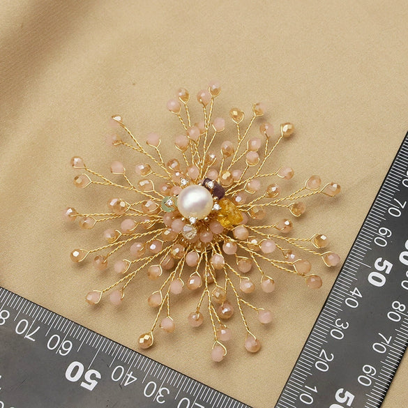 Wholesale Retro Geometric Natural Pearl Sunflower Brooch With Electroplating