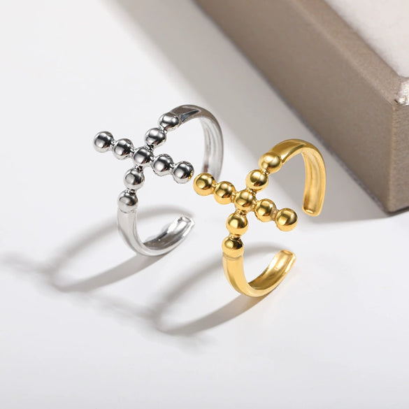 Wholesale Retro Geometric Open Ring Stainless Steel 18K Gold Electroplated Unisex