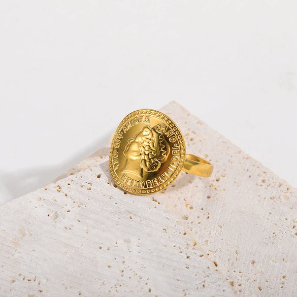 Wholesale Retro Geometric Open Ring Stainless Steel 18K Gold Electroplated Unisex