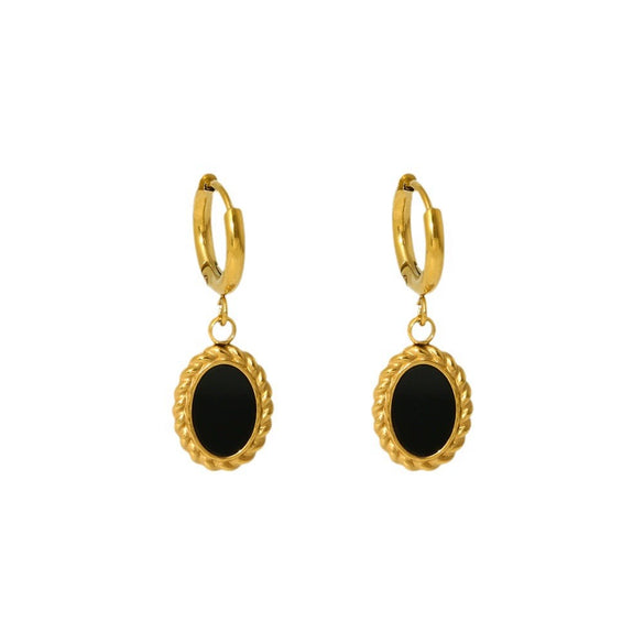 Wholesale Retro Geometric Resin And Plastic Oval Pendant Stainless Steel 18K Gold Plated Earrings For Women