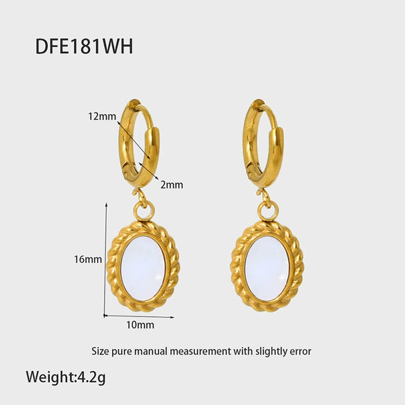 Wholesale Retro Geometric Resin And Plastic Oval Pendant Stainless Steel 18K Gold Plated Earrings For Women