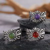 Wholesale Retro Geometric S925 Sterling Silver Natural Colored Gemstone Open Ring Set With Precious Stones