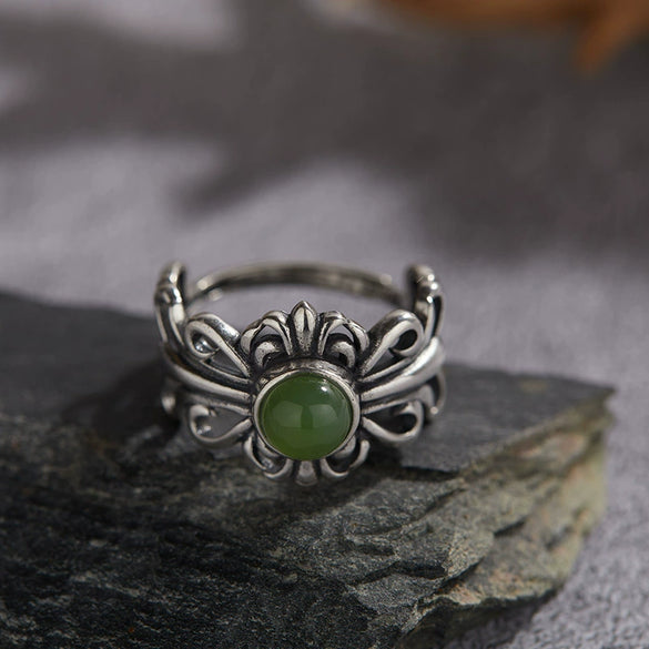 Wholesale Retro Geometric S925 Sterling Silver Natural Colored Gemstone Open Ring Set With Precious Stones