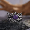 Wholesale Retro Geometric S925 Sterling Silver Natural Colored Gemstone Open Ring Set With Precious Stones