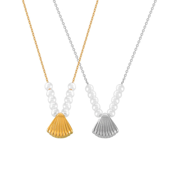 Wholesale Retro Geometric Shell Shape Titanium Steel Electroplated Pendant Necklace For Women