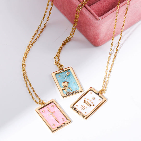 Wholesale Retro Geometric Square Pendant Necklace Copper Titanium Steel Dripping Oil Style For Women